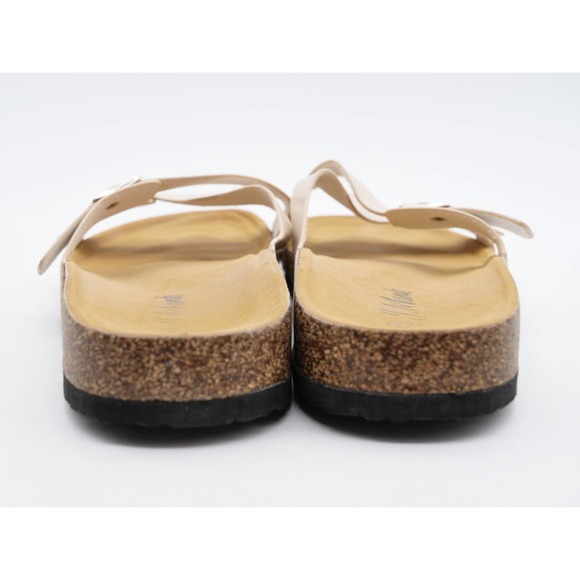 J Mark Sandals Womens 7.5 Beige Faux Leather Strappy Adjustable Slides Cork - Picture 9 of 10